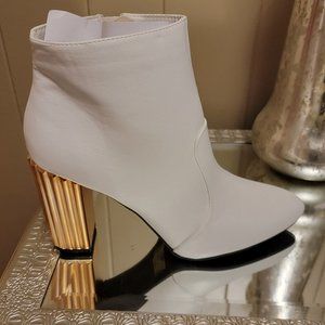 White Booties Gold Heel